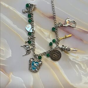 Charming Silver Ravenclaw Harry Potter Bracelet with Green Beads